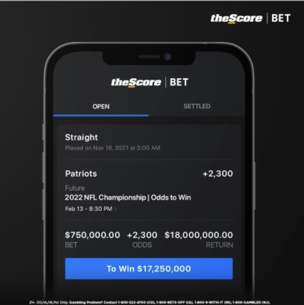 Pickswise's tweet photo. Mattress Mack is BACK 🚨

He bet $2 million on the Patriots +2300 to win the Super Bowl. Bet would return $46 million https://t.co/JycXtsQFz1