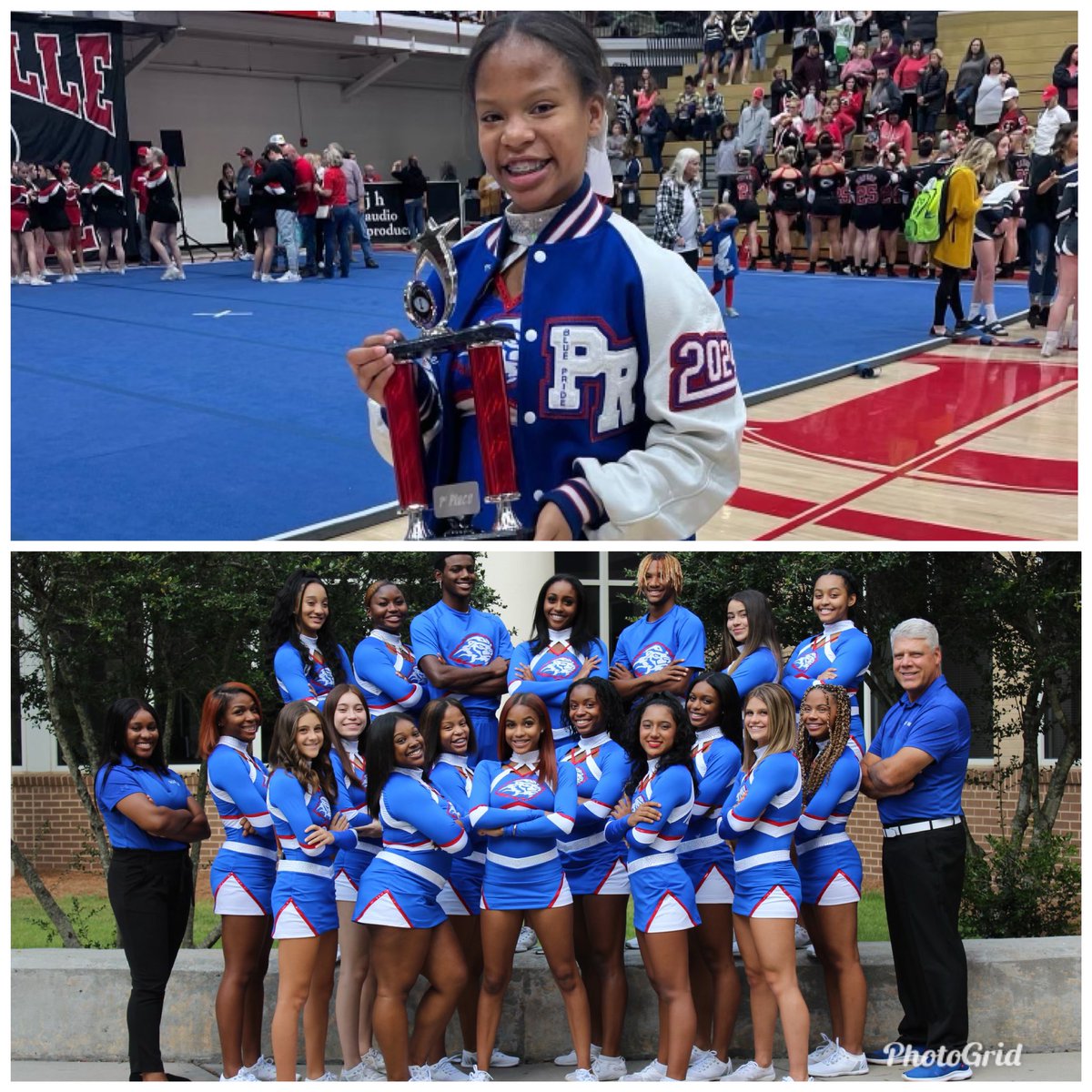 coachemupallday's tweet photo. Sending a huge shout out to Peachtree Ridge Competition Cheer Team and my beautiful daughter Jayla Sessions as they head down to Macon, GA this weekend for the STATE @GHSACheer Championship 💍 #BluePride @GDPsports @AJCsports @PRidge_AD @sportsguymarv 💍 https://t.co/c6ZY32nyyZ