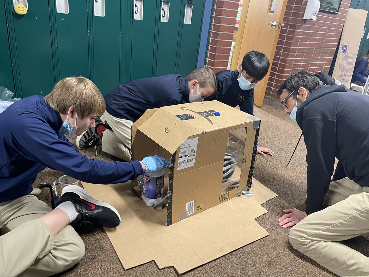 SJVCatholic's tweet photo. Learning by Doing - SJV 8th graders engage in a design challenge to build and test wind tunnels, constructing knowledge and putting their science skills to work.  #SHINEbrighter #HandsOnLeaning #STEAMChallenge https://t.co/gMPXkYsR1S