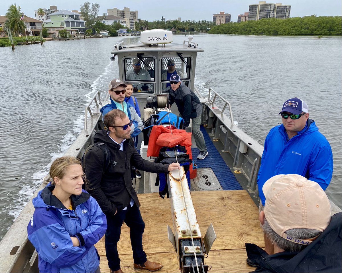 UFcoastal's tweet photo. Our Coastal Policy Lab team &amp; students are in Sanibel for 2 days of science-to-policy presentations to #Sanibel and #Captiva stakeholders. @fgcu Vester Marine Lab hosted us for Day 1 &amp; we arrived via the Intrepid Waters channel: focus of the first talk. Thanks for the ride WCIND! https://t.co/nUjBP7YeHp
