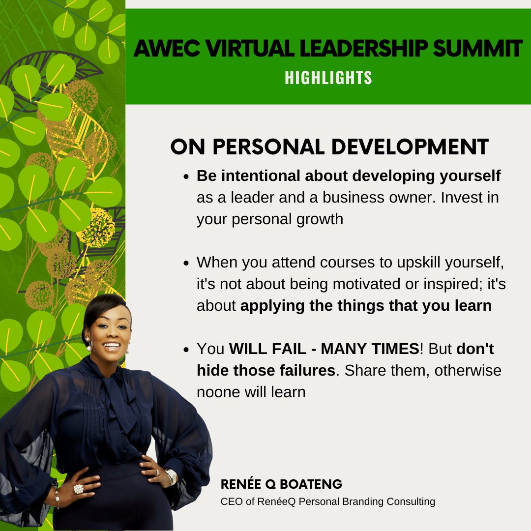 WeAreAWEC's tweet photo. As a fitting finale to the #AWECSummit21, Renee Boateng, a serial entrepreneur and fantastic storyteller closed the summit with great nuggets of wisdom.

What was your favourite lesson from the summit? https://t.co/OXJKiYQTlY