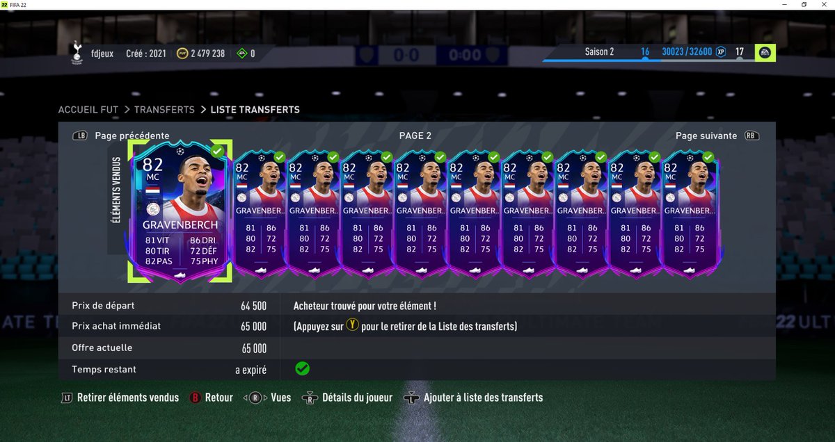 ceulenaere's tweet photo. Très belle soirée gravenberch acheté entre 37K et 43K dimanche soir derniertous vendu ce soir prix max. et dire que sur le live de @ThipFIFA j ai entendu dire mardi qu il était fou de patler de lui alors qu il etait deja a 46k!!! plus qu a attendtre les diatta et diop https://t.co/zqQftzZ8Ei