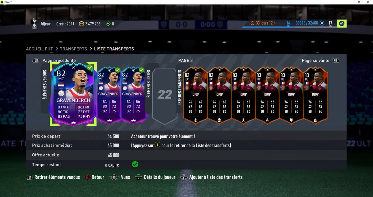 ceulenaere's tweet photo. Très belle soirée gravenberch acheté entre 37K et 43K dimanche soir derniertous vendu ce soir prix max. et dire que sur le live de @ThipFIFA j ai entendu dire mardi qu il était fou de patler de lui alors qu il etait deja a 46k!!! plus qu a attendtre les diatta et diop https://t.co/zqQftzZ8Ei