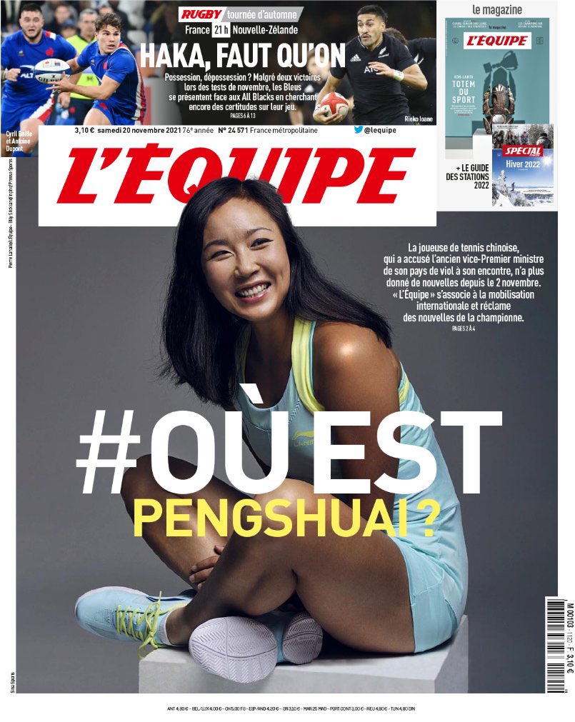 MaxTaillebois's tweet photo. Une une importante #WhereIsPengShuai https://t.co/FrFlPiJwBJ