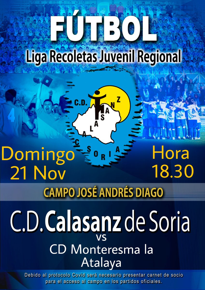 calasanzsoria's tweet photo. ⚽ JUVENIL REGIONAL ⚽ 

🏆 Liga Recoletas 🏆
📆 Jornada 10, 21/11 📆
🏟️ Jose Andrés Diago🏟️
🕕18.30 🕕
⚔️ @CDMonteresma ⚔️

💙🤍 Vuelve el juvenil al Jose Andrés Diago para intentar conseguir los 3 puntos que rompan la mala racha 💙🤍 https://t.co/Sg2QDOUXnS