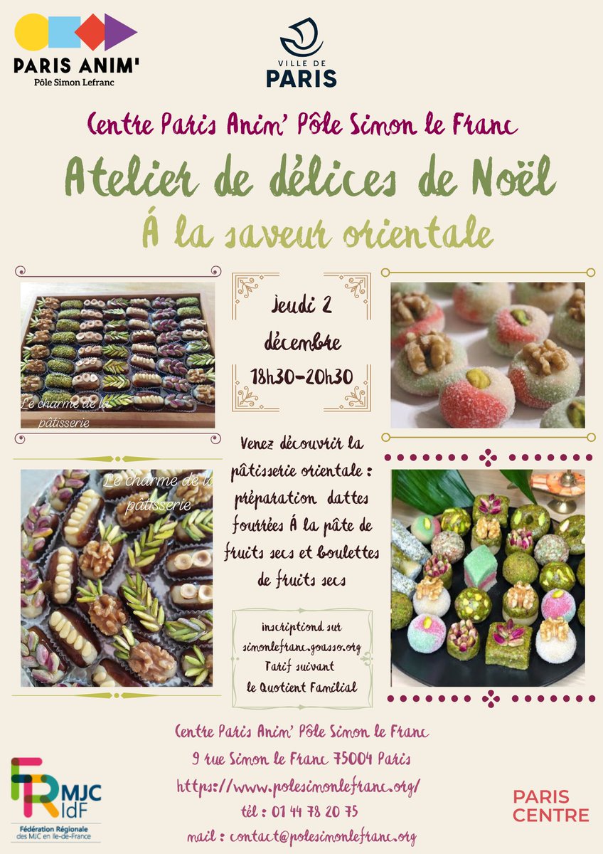 Atelier de délices de Noël le jeudi 2 décembre au Pôle Simon Le Franc !