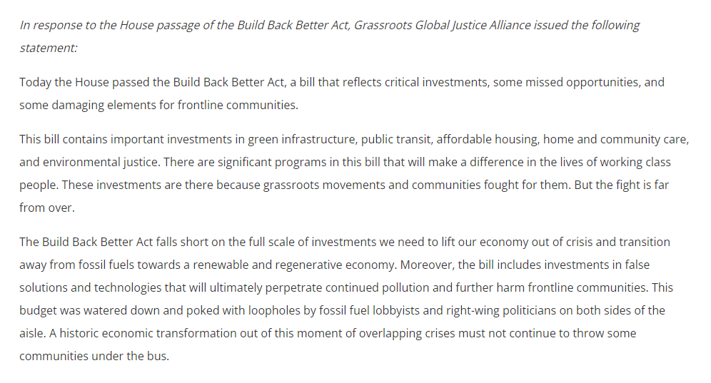 ggjalliance's tweet image. Today the House passed the Build Back Better Act. This bill reflects critical investments, some missed opportunities, and some damaging elements for frontline communities. The fight is not over. We demand a final bill that does no harm. Read our statement:
ggjalliance.org/pressroom/ggj-…