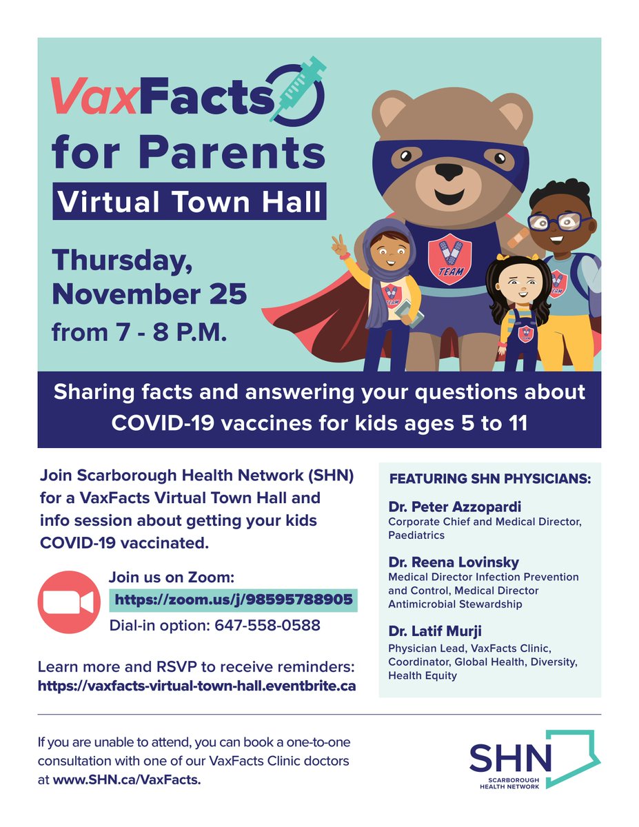 CCCGT (@cccgt) on Twitter photo Scarborough Health Network (SHN) is pleased to host a special VaxFacts for Parents: Virtual Town Hall, on Thursday, November 25 from 7 โ 8 p.m. Join the Virtual Town Hall event on Zoom at zoom.us/j/98595788905 ๐ Scarborough Health Network (SHN) is pleased to host a special VaxFacts for Parents: Virtual Town Hall, on Thursday, November 25 from 7 โ 8 p.m. Join the Virtual Town Hall event on Zoom at zoom.us/j/98595788905 ๐