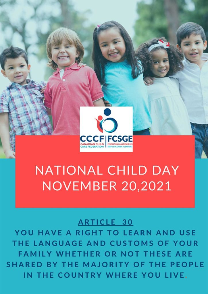 November 20th is #NationalChildDay. Did you know that every child has the RIGHT to learn & use the language & customs of their family whether or not these are shared by the majority of the people in the country in which they live. cccf-fcsge.ca/ece-resources/… #RightsOfTheChild #UNCRC