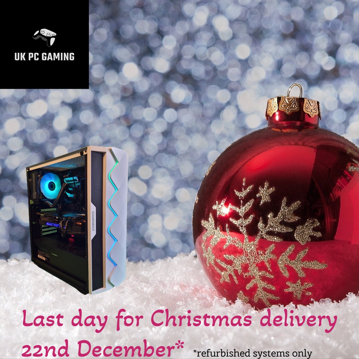 theukpcgaming's tweet photo. Our last day for guaranteed delivery in time for Christmas is the 22nd December! Order before 6pm to get your gaming pc in time for Christmas! https://t.co/K4KE6OUmDc
#christmas #christmastree #presents #gifts #gaming #gamingpc #gamingsetup https://t.co/nxjIb76mep