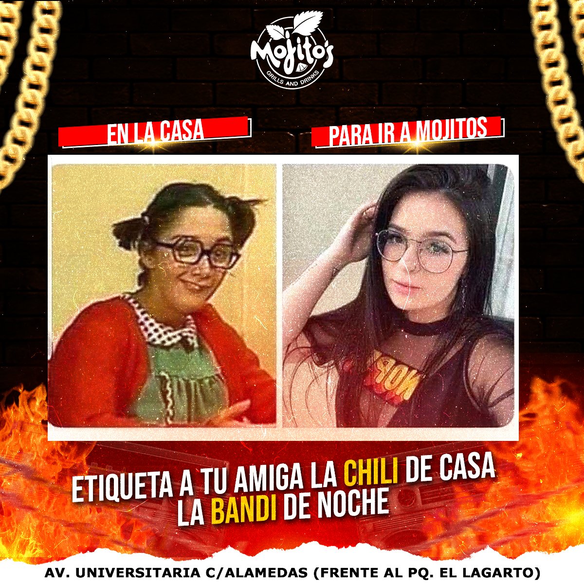 mojitosbar2021's tweet image. no dejes pasar esta oportunidad de desenmascarar a tu amiga la #CHILI y dilo sin roche...!!! #MojitosGrillsAndDrinks