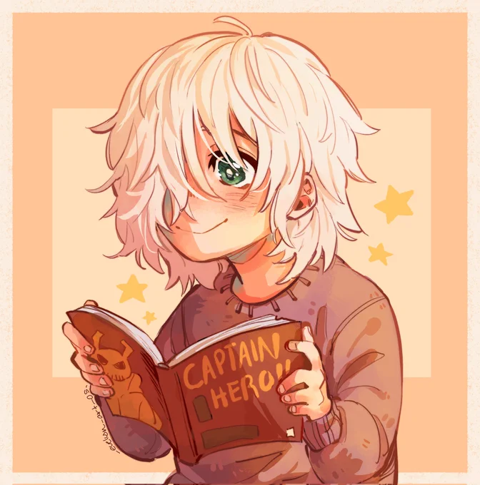 Tiny yoichi reading his little comic 