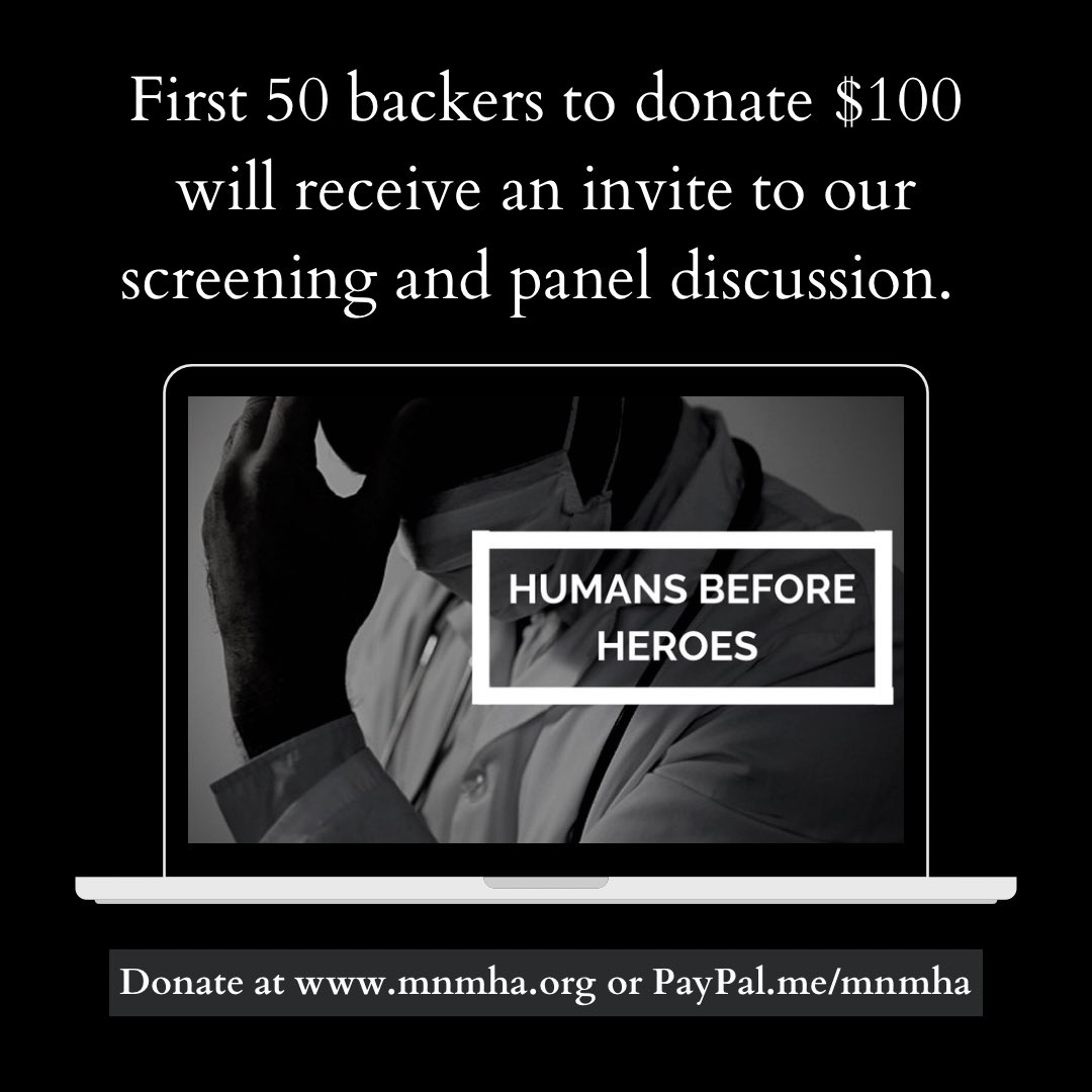 We’re looking for backers for our documentary film to be released early 2022! The first 50 backers at $100 will receive an invite to our screening and panel interview. Donate at mnmha.org or paypal.me/mnmha #medtwitter #mentalhealth #MentalHealthMatters