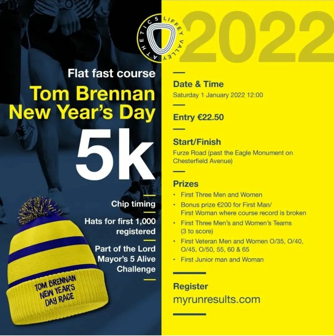 liffeyvalleyac's tweet photo. So excited to share that our Tom Brennan 5km will be going ahead again in 2022! Join us in the Phoenix Park on New Years Day. #5km #newyearsday #2022 #tombrennan5km #phoenixpark #race #rundublin https://t.co/rBVUfXvGYA