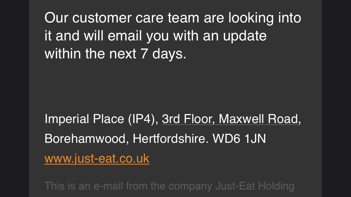 When you order a #fridaynighttakeaway , it doesn't arrive and #justeatuk  send you this... skeletonsRus. #justeatsucks and my business will be going elsewhere in future please RT