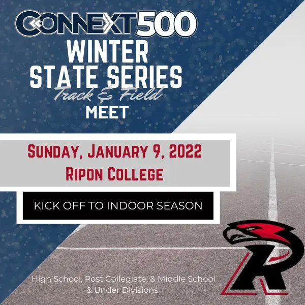 Connext &amp; Ripon College invite you to our 1st Winter State Series Meet! Get ready for indoor &amp; keep your competitive edge! Join us on Sun, Jan 9th. $10 for individuals/$200 cap for clubs. High school, middle, &amp; post-collegiate divisions.  Register: athletic.net/TrackAndField/…