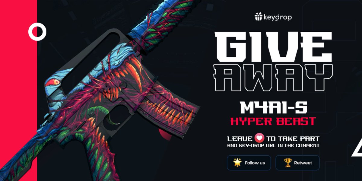 keydropcom's tweet photo. Giveaway on M4A1-S | Hyper Beast 🎁

👊 Just leave ❤️ under the post!
🌟 Follow us!
🏆 Retweet!
 
⏰ Wait 24 hours!

#freeskins #csgoskinsgiveaway #csgoskinsfree #giveaway #airdrop #csgocases #csgocase #csgocommunity #csgoesport #skins #csgoskins #keydrop #keydropcom #csgo https://t.co/Z2bBMrOlkY