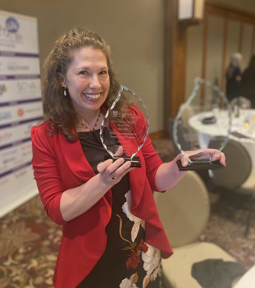 Hey girl, nice glass! We picked up two awards for our work with <a href="/TryonMedical/">Tryon Medical Partners</a> at last night's <a href="/CHPRMS/">CHPRMS</a> Wallie Awards dinner for blog of the year and COVID-19 vaccine campaign. 

So proud of this "award-winning" team!