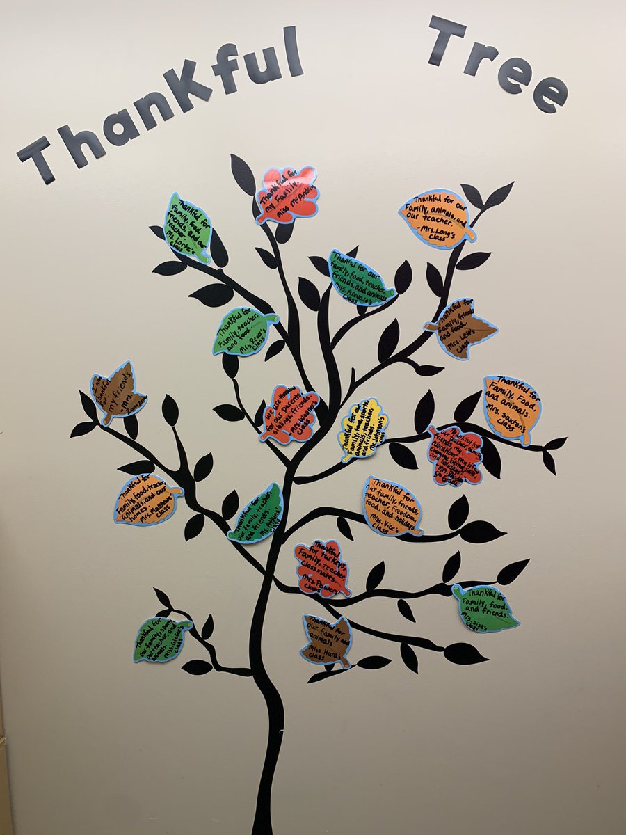 MrsFlint24's tweet photo. My thankful tree in the library. Each class thought of things they were thankful for. #ThankfulTree @HydeElem @HydePrincipal https://t.co/zQ1PoIvbcP