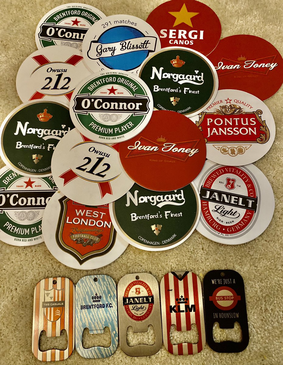 StoreTw8's tweet photo. 1️⃣Full set of beer mats. 
2️⃣1 bottle opener of your choice. 

If we avoid defeat tomorrow we will give away the above to 1 follower. 

Simply Follow @StoreTw8 and retweet. 

https://t.co/xo8aGTEPwK

#BrentfordFC #tw8casuals https://t.co/kNzXn13DJ8