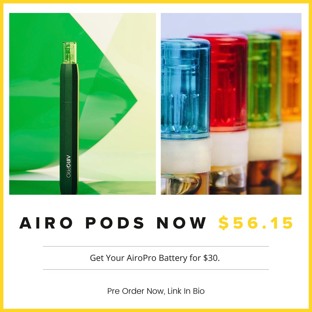 We now offer Airo pods at $56.15. These pods work flawlessly with their compatible AiroPro vaporizer to give you a proprietary system that combines a consistent delivery of 3x the vapor to ensure satisfaction from the first to final hit.
🍃Preorder now bit.ly/3oQLLzc