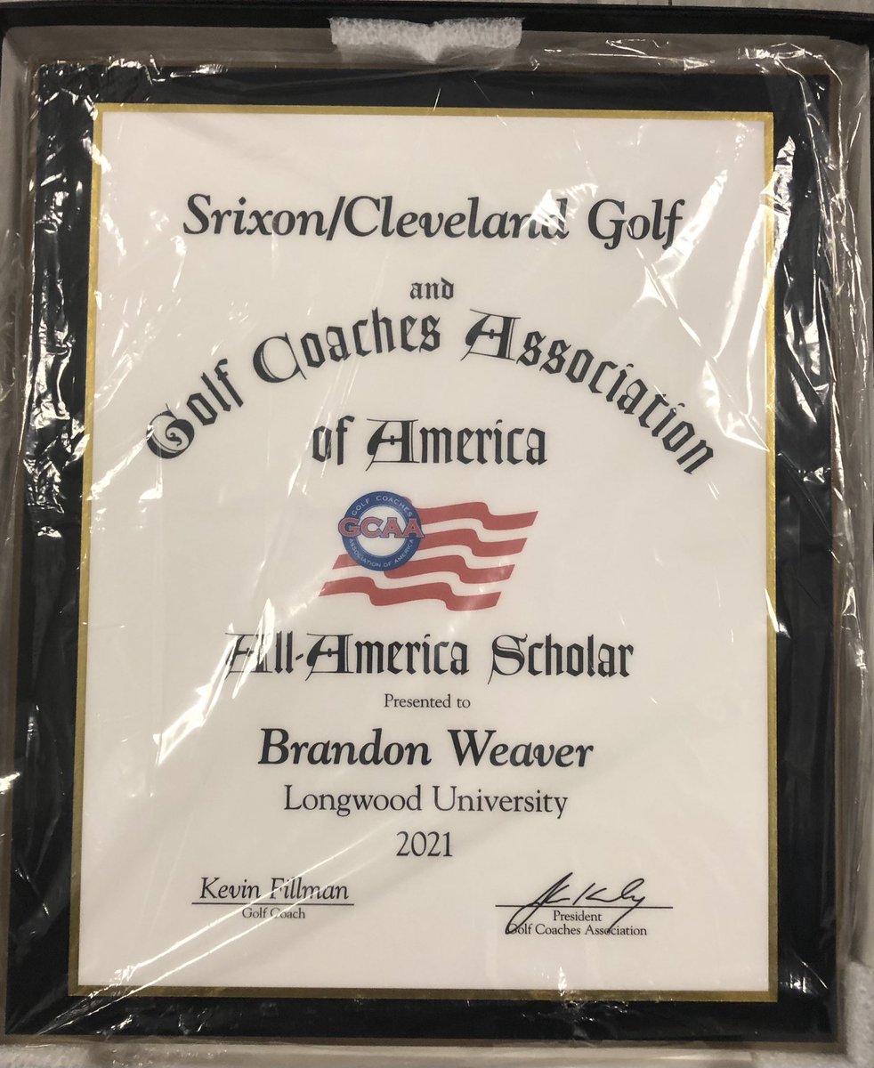 It’s a pretty good day when a delivery you weren’t expecting shows up at the golf office, especially when it honors our team’s first 3-time <a href="/GolfCoachesAssn/">GCAA</a> All-America Scholar.  Congrats <a href="/weaver_BRANDON5/">Brandon Weaver</a>!  #GoWood #HorsePower