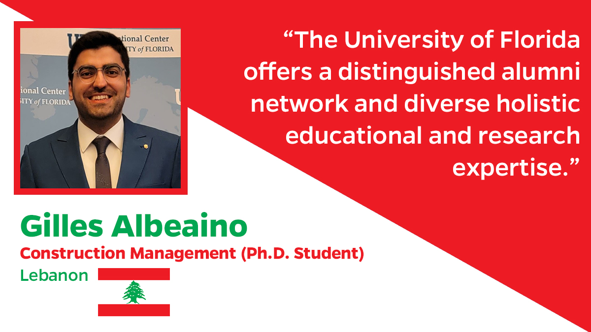 We continue our celebration of  #InternationalEducationWeek at @UF by highlighting Lebanon's own Gilles Albeaino! #RinkerLegacy #IEW2021