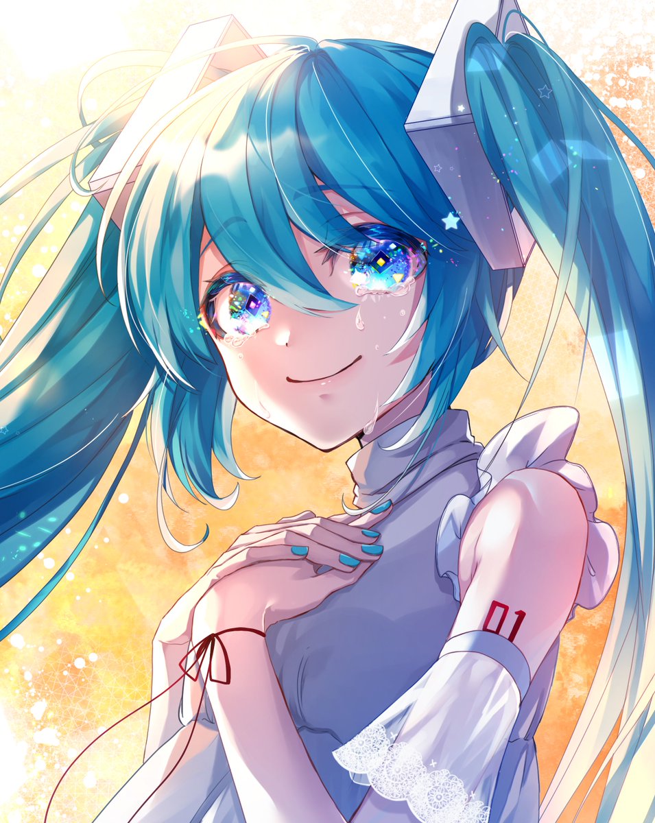 hatsune miku 1girl solo long hair twintails smile blue eyes tears  illustration images