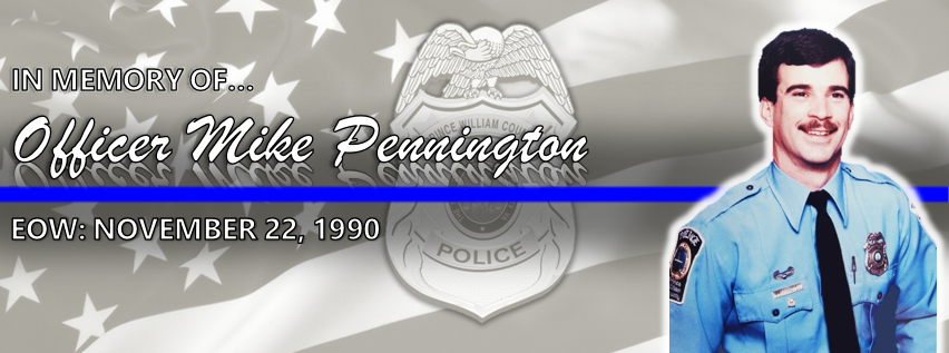 PWCPolice's tweet photo. We remember fallen #PWCPD OFC Mike Pennington. On #ThanksgivingDay, November 22, 1990, he lost his life while attempting to serve a search warrant related to the shooting of a law-enforcement officer. 
Mike selflessly went into danger to protect &amp; serve. We will #NeverForget him. https://t.co/9zLSMYsQr1