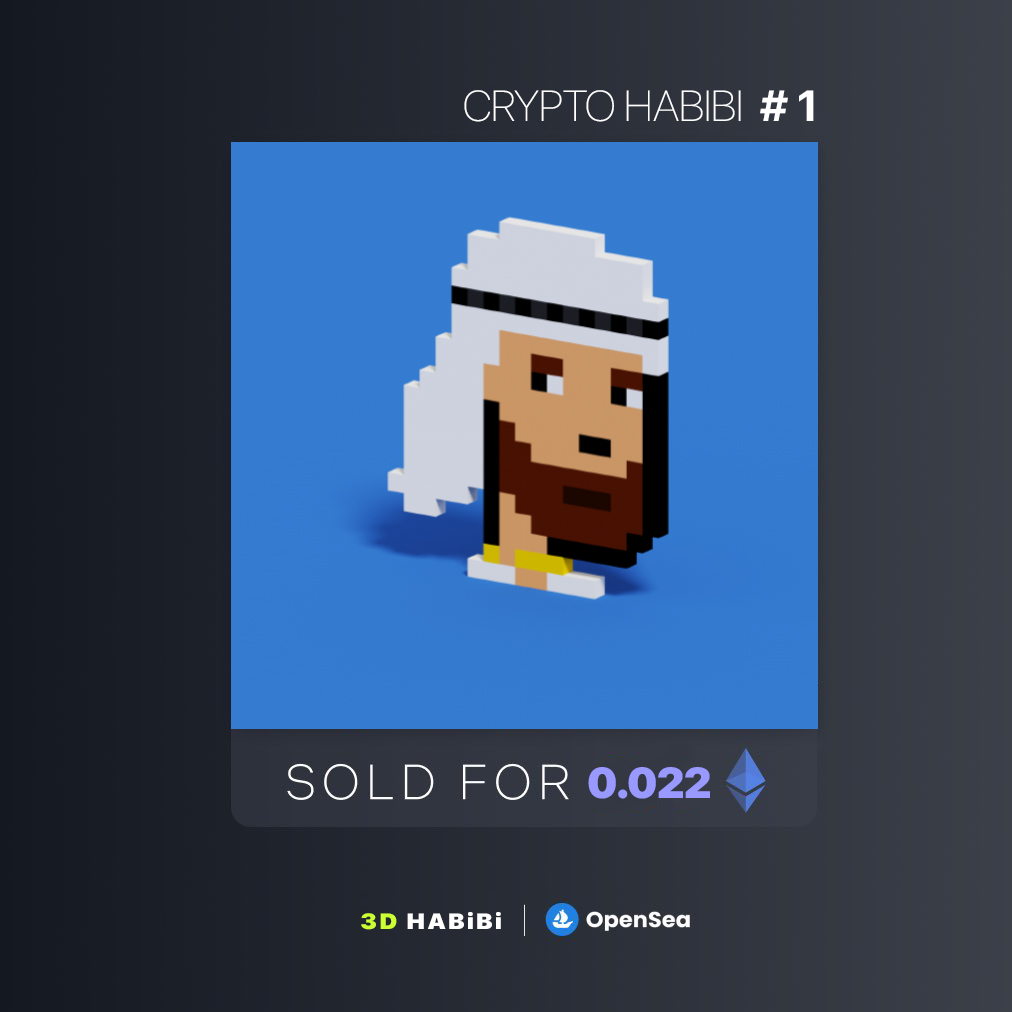 CryptoHabibis's tweet photo. Crypto Habibi #1 sold for 0.022 ETH!
The #CryptoHabibi Collection is live on @opensea. Prices are increasing fast. Get your now. Gas Free Purchase. Link in Bio. 1 new CryptoHabibi everyday. #nft https://t.co/oVH2zlvom3