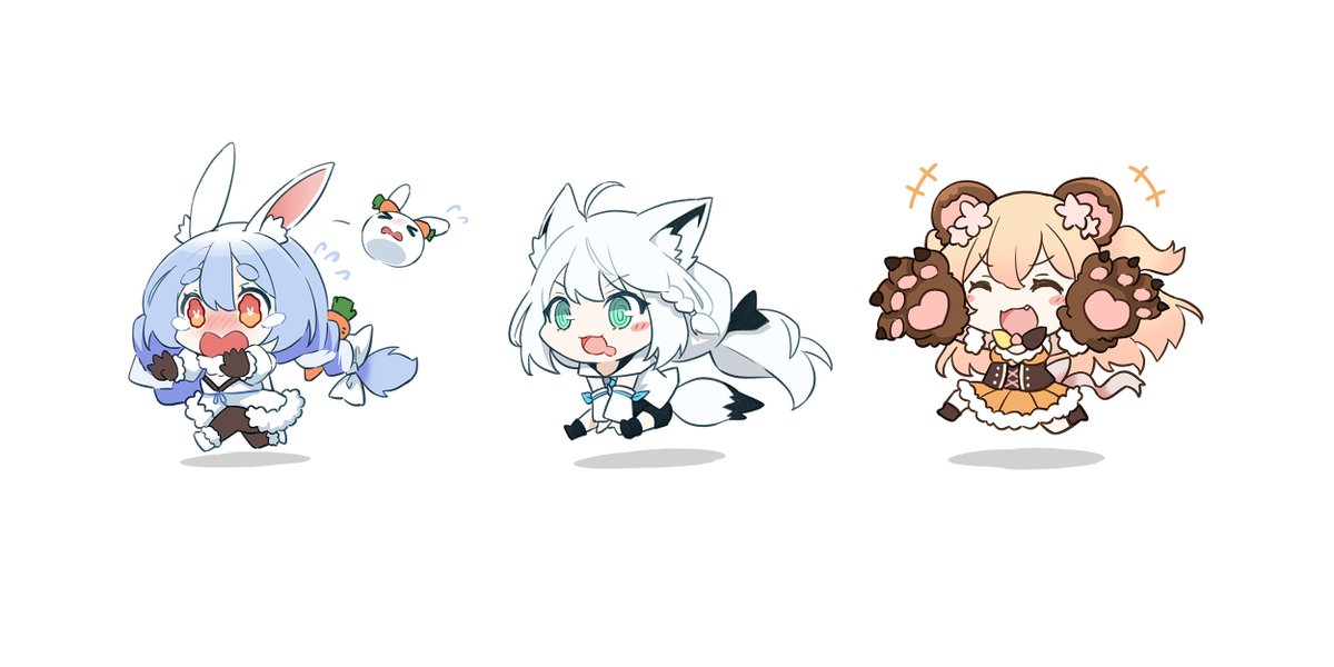 shirakami fubuki ,usada pekora animal ears multiple girls 3girls fox ears braid white hair gloves  illustration images
