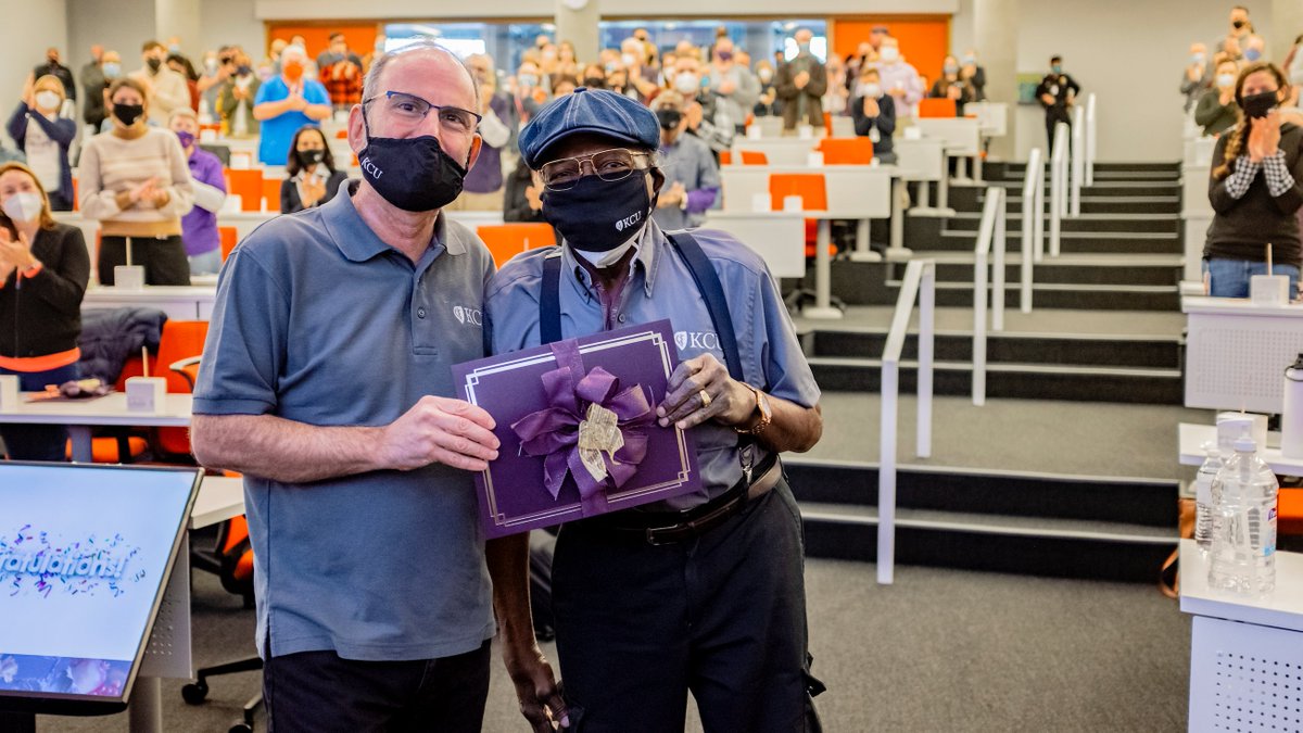 It was a pleasure to recognize KCU employee milestones at yesterday’s Thanksgiving Town Hall. 
Ken Bradford, a member of the Kansas City campus Building Services team, has achieved an incredible milestone – I truly appreciate his 35 years of dedication and hard work.