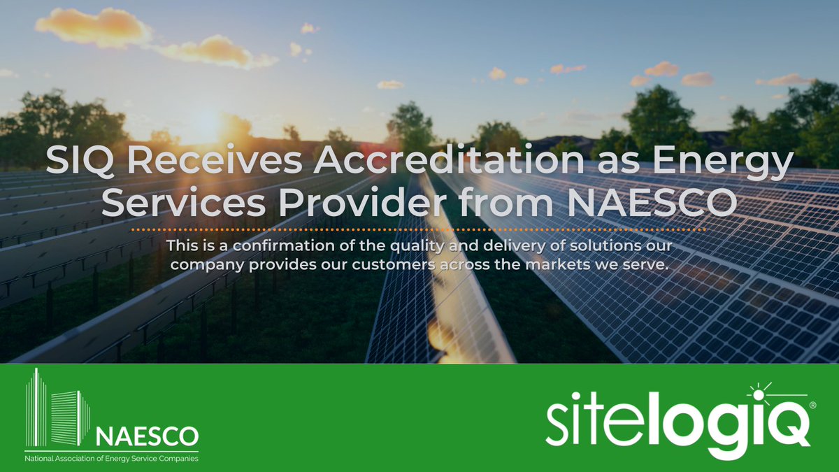 SitelogIQ's tweet photo. We're excited to share SIQ has received accreditation as an Energy Services Provider from @NaescoNews. This is confirmation of the quality and delivery of #energyefficiency &amp; #facilitysolutions we provide to our customers across each of our markets and our team's dedication. https://t.co/IAyUcmRUys