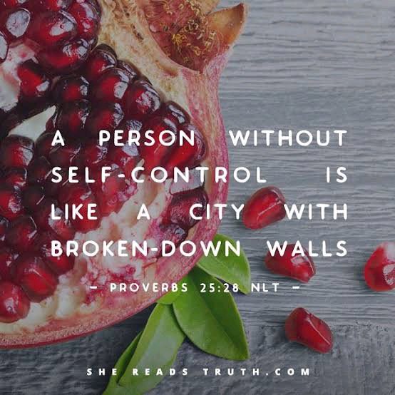 HarrietKavere's tweet photo. SELF CONTROL.
Proverbs 25:28
Like a city whose walls are broken through 
    is a person who lacks self-control.
#VergeOfRapture https://t.co/GDOw6hAKpw