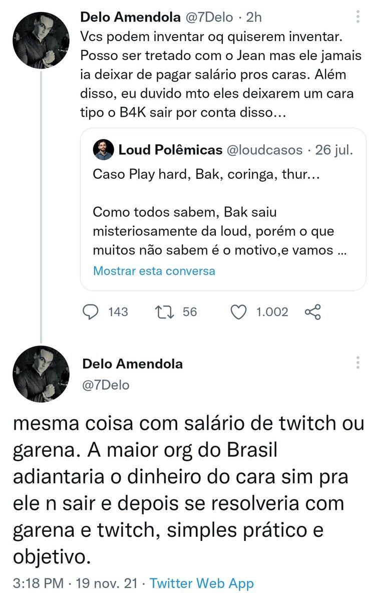 babblerfreefire's tweet photo. O FIM DE UMA ERA? 👀🔥
Após uma página divulgar o suposto motivo que levou à saída do Bak, o Delo saiu em defesa do Jean dizendo que ele jamais iria deixar de pagar o salário dos integrantes da organização. O Jean respondeu fazendo uma brincadeira e "esclarecendo" seu lado. https://t.co/aOcz0DM77D