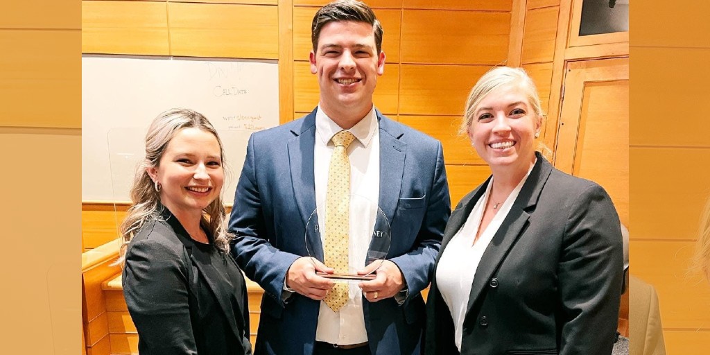 UMKCLaw's tweet photo. Congrats! UMKC School of Law took home the top prize at the Prosecutor’s Cup Trial Competition, a mock trial competition among Missouri’s  law schools. Champion team:  Trey Allison, Alissa Biermaier, Margaret Stansell; Undefeated team:  Casey Campbell, Lauren Gregory, Eric Honea. https://t.co/N7YJNSmMy2