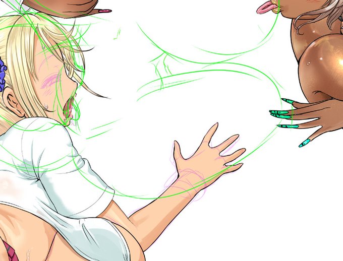 ハーレムシーンの作画が重いページにさしかかってきました!
フルカラー漫画でハーレムシーンを描くときのコツは
・根性
・無理のない長時間労働
・ほどよい効率化

…です。要するにがんばります! 