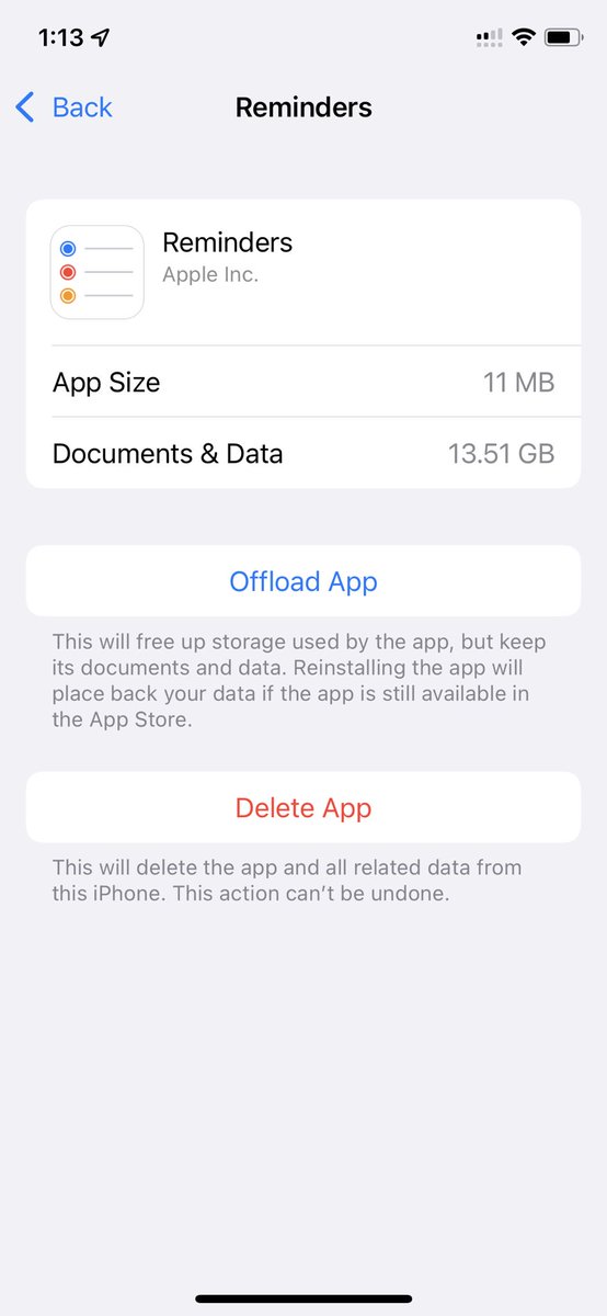 pba98006's tweet photo. @AppleSupport how is it possible? Where can I check the documents and data from the Reminders app? Note: I only have 2 recurring items (no document attached…) thanks! https://t.co/hvHqBcSXEK