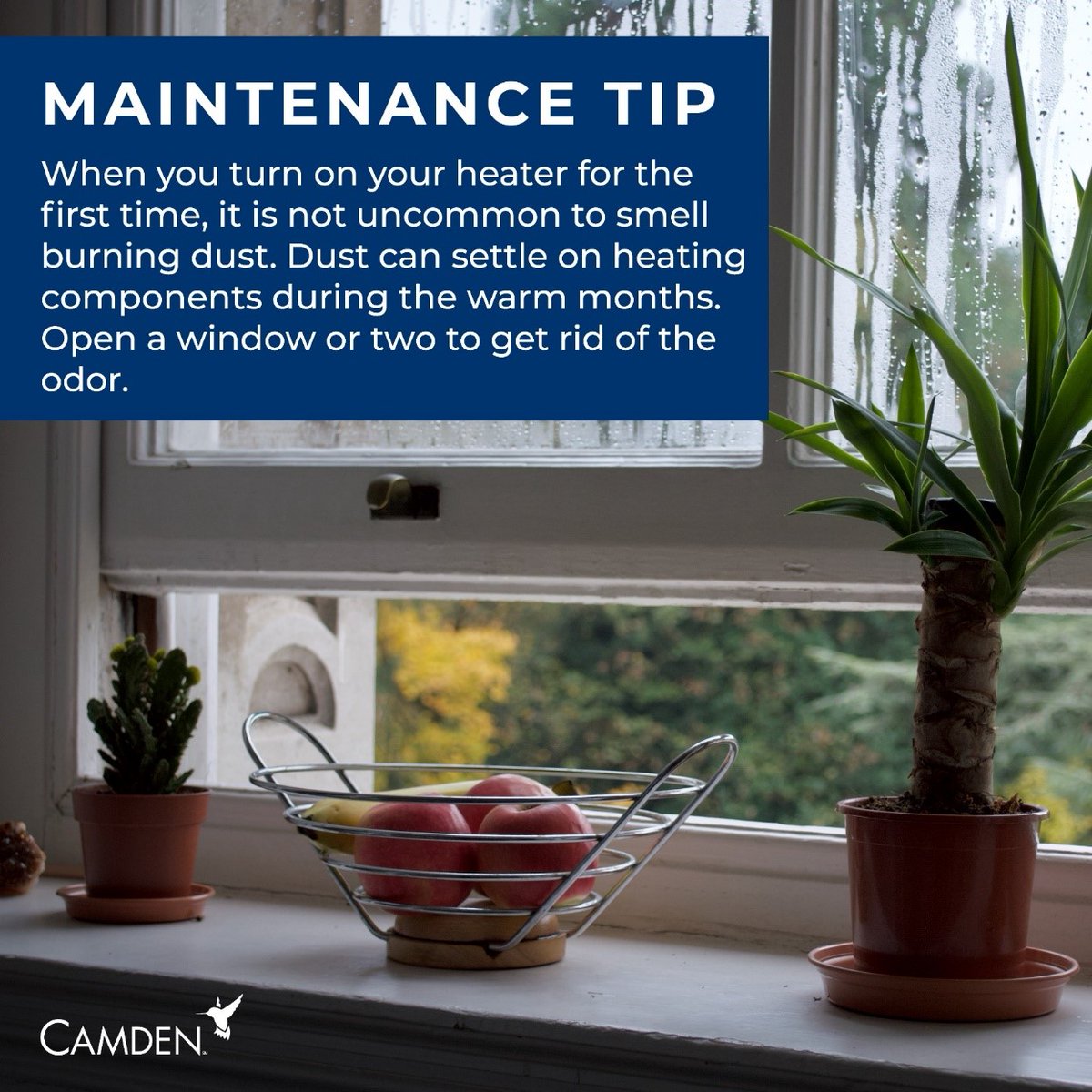 CamdenFoothills's tweet photo. Cooler weather means it may be time to turn on the heat for the first time this year. Here’s a friendly maintenance tip from the team at Camden Foothills. https://t.co/ZSiOAqMnBv