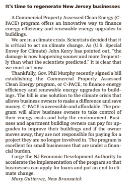 "C-PACE offers an innovative way  to finance energy efficiency and renewable energy upgrades in buildings."  Check out our intern Mary's full LTE on CPACE and it's benefits to businesses and the environment!