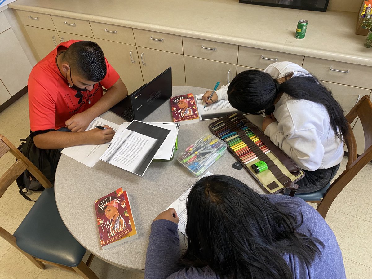 MsVOlliff's tweet photo. @ProjectLITComm - our blackout poetry activity for the YA November read #WiththeFireonHigh. Our small but creatively mighty chapter. Thank you @acevedowrites for your words! @LisetteSeverin @rmhs_spartans https://t.co/EEM8MxQEGa