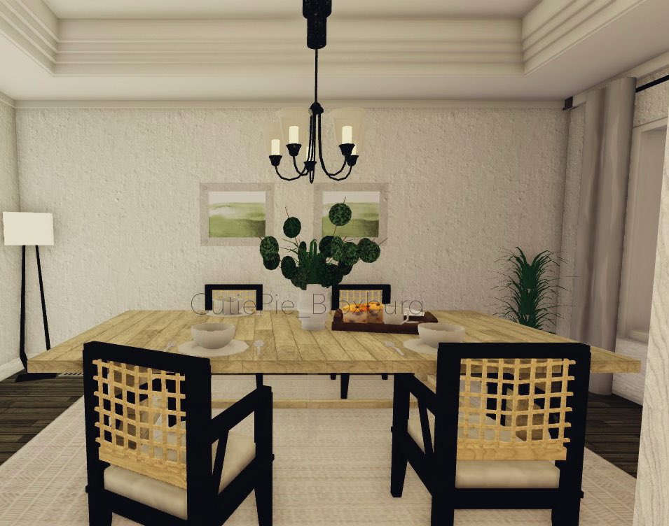 Hello, Just finished building this Contemporary Dining Space! Tags // @YellowCarna7ion @Look_io_kas @NoktunalR @BasicallyBlxbrg @Muijazz @JoMama0019 #bloxburgbuilds #bloxburg #roblox Wicker Chairs, and Table Plant made by me. Tutorial coming soon please tag me if you use! :)