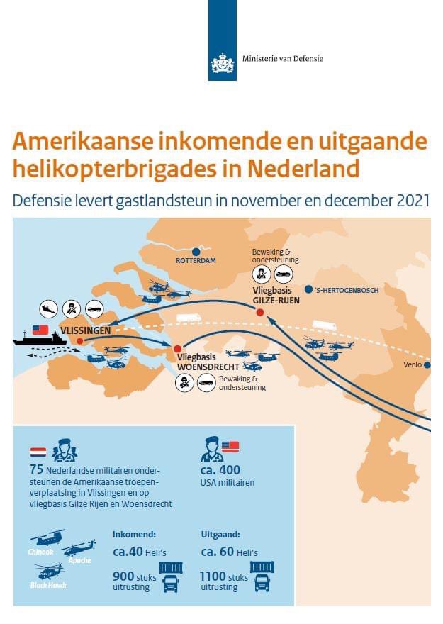 Wie een Amerikaanse Black Hawk-transporthelikopter boven 🇳🇱 spot, hoeft niet verbaasd te zijn. Tot begin december verplaatsen 2 🇺🇸 helikopterbrigades zich door 🇳🇱. Naast Black Hawks, vliegen er Chinooks en Apaches. Ook gaan er zo’n 2000 voertuigen en containers over de weg.