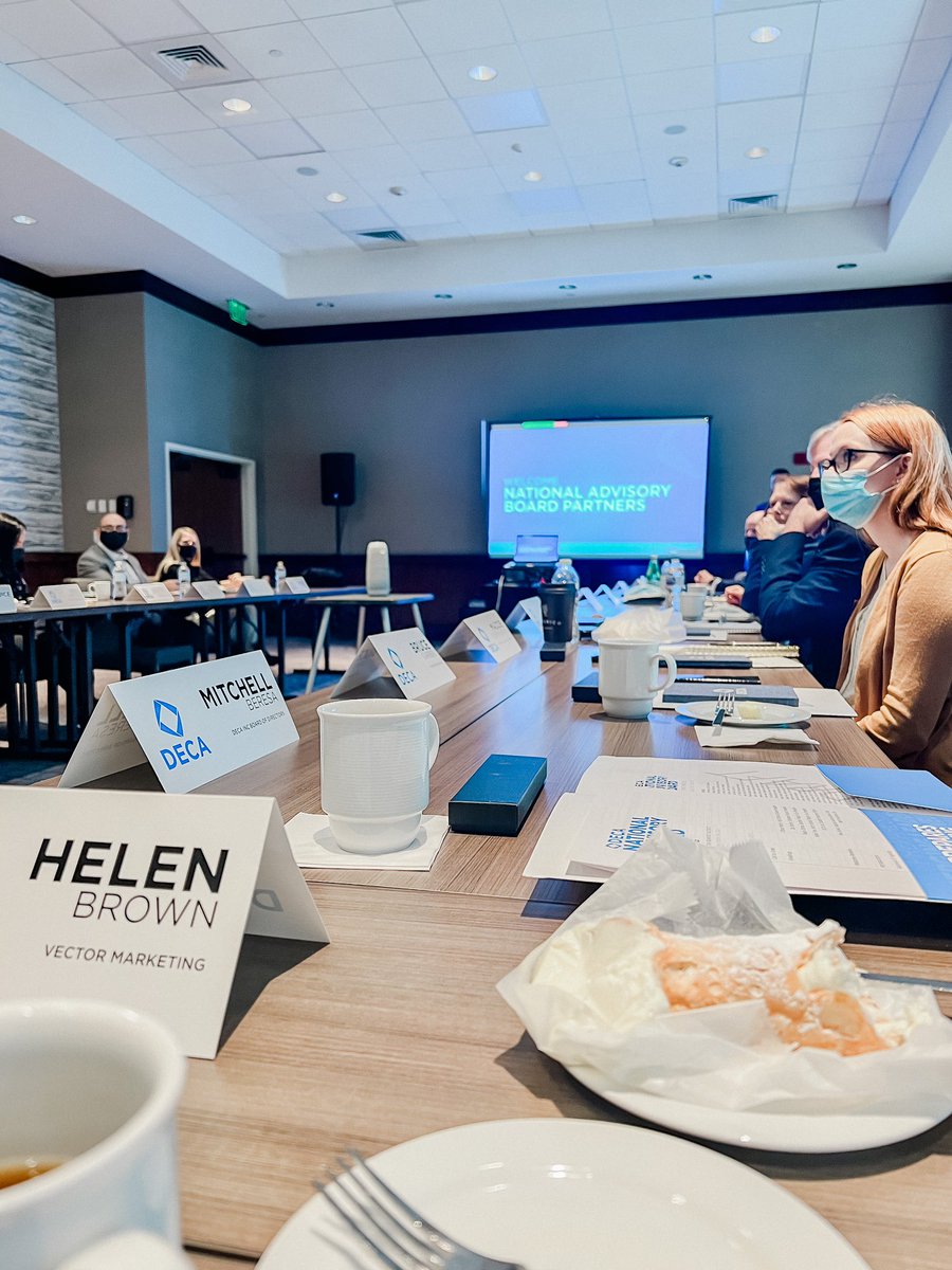 VectorMarketing's tweet photo. Today we were happy to hear from @DECAInc students at the National Advisory Board on how they were growing their chapters. #vectorlovesdeca #decapowertrip https://t.co/2RXaHRKXXv