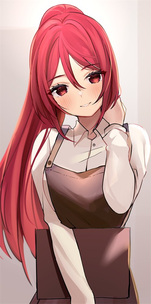 1girl solo red hair long hair red eyes shirt ponytail  illustration images