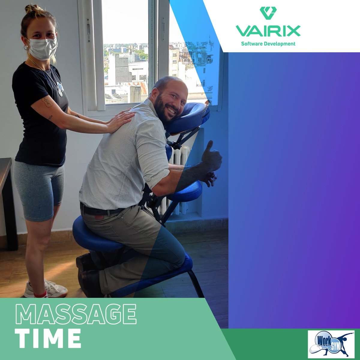 vairix's tweet photo. The health and well-being of our staff is very important to us, and that's why the team from @workgym_uy  visits us every week

#MassageTime #Health #VairixTeam https://t.co/KS6z4qIRUK
