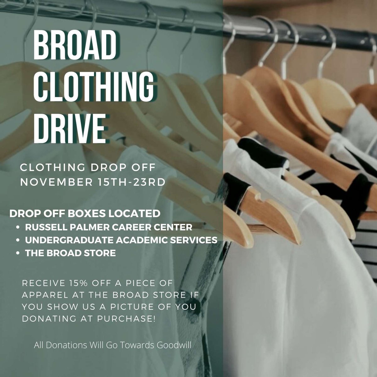 RecruitMSU's tweet photo. Spartans- don't forget to donate to the Broad Clothing Drive! Your small donation could make a big difference in a child or families life. Donate in our office Monday-Friday 8-5!

#BroadSpartans #SpartansWill https://t.co/DLxtbcxM4i