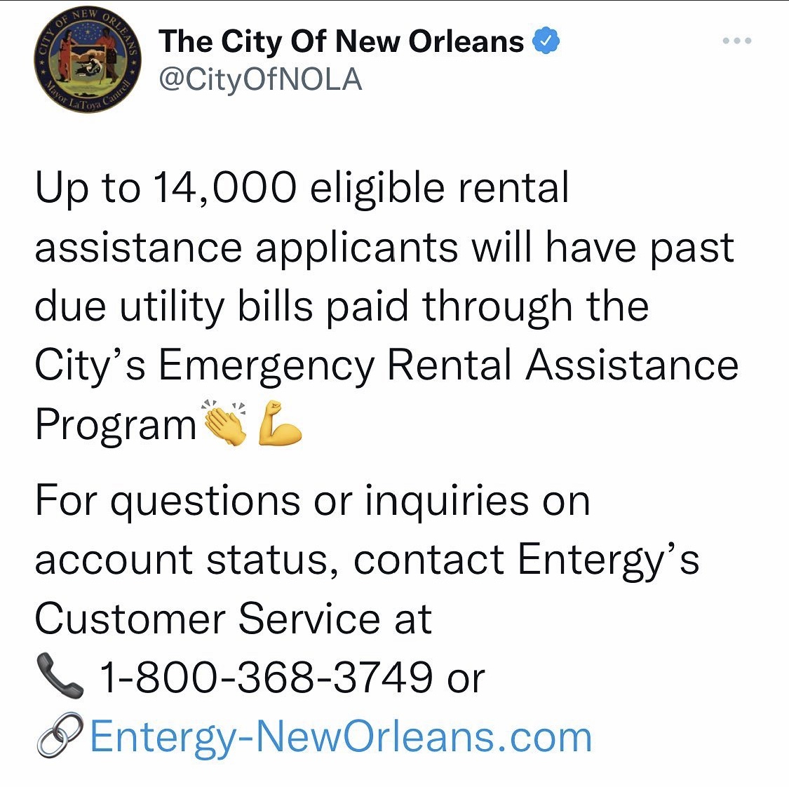 XULA_COC's tweet photo. For more questions or to inquire about the status of individual accounts, contact Entergy’s Customer Service at 1-800-368-3749 or https://t.co/N9pIzjIYZd https://t.co/g8lt0MXLgM