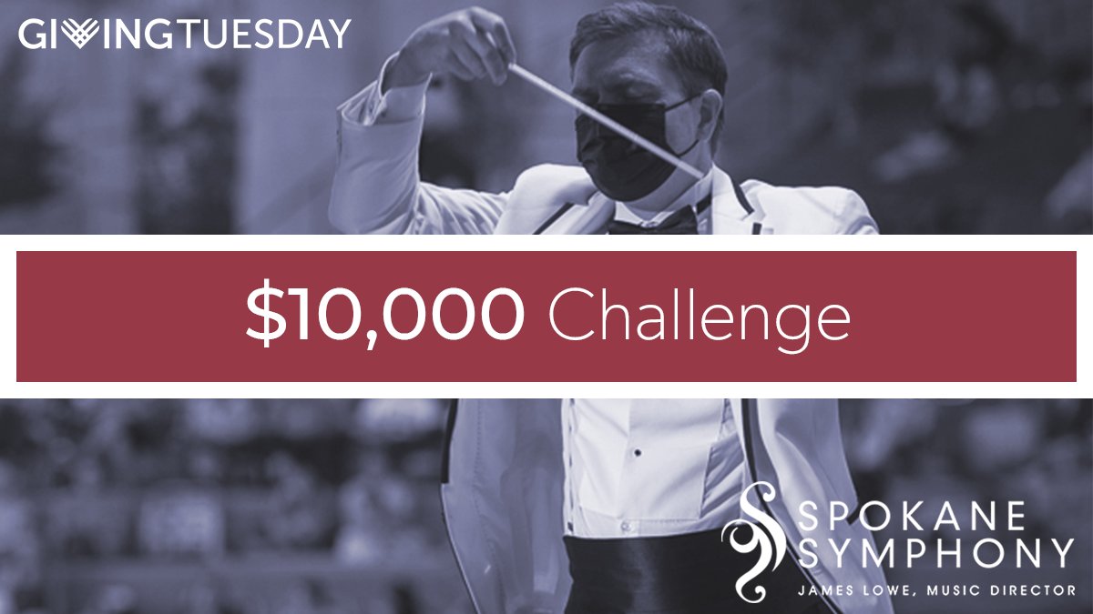 spokanesymphony's tweet photo. CHALLENGE TIME
10 DAYS TILL 10k
A special donor has given us a challenge gift of $10,000, but we need YOUR HELP to unlock it! By contributing on #GivingTuesday your gift to the Spokane Symphony is matched - DOUBLING your gift and your impact!
📸:Hamilton Studio 🎼:@LoweMurmurs https://t.co/umAfmiq6vw