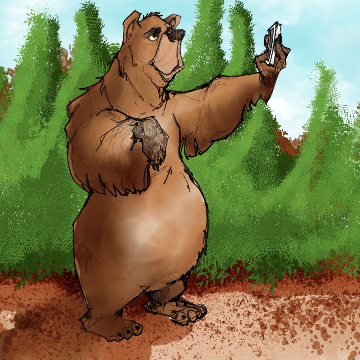 A #bear taking a #selfie #digital #drawing 
.
.
.
.
.
#art #sketch #sketch #illustration #doodlebags #nashville #nashvilleart #characterdesign #nashvilleartist #getlost #deepinthewoods #outdoors #wildlife #adobefresco #draw